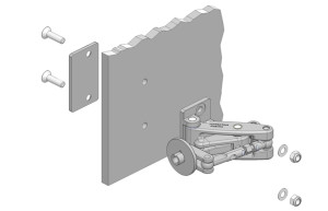 Non glass mounting for heavy duty hinges with a backing plate