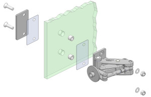 glass mounting of heavy duty hinges with a backing plate